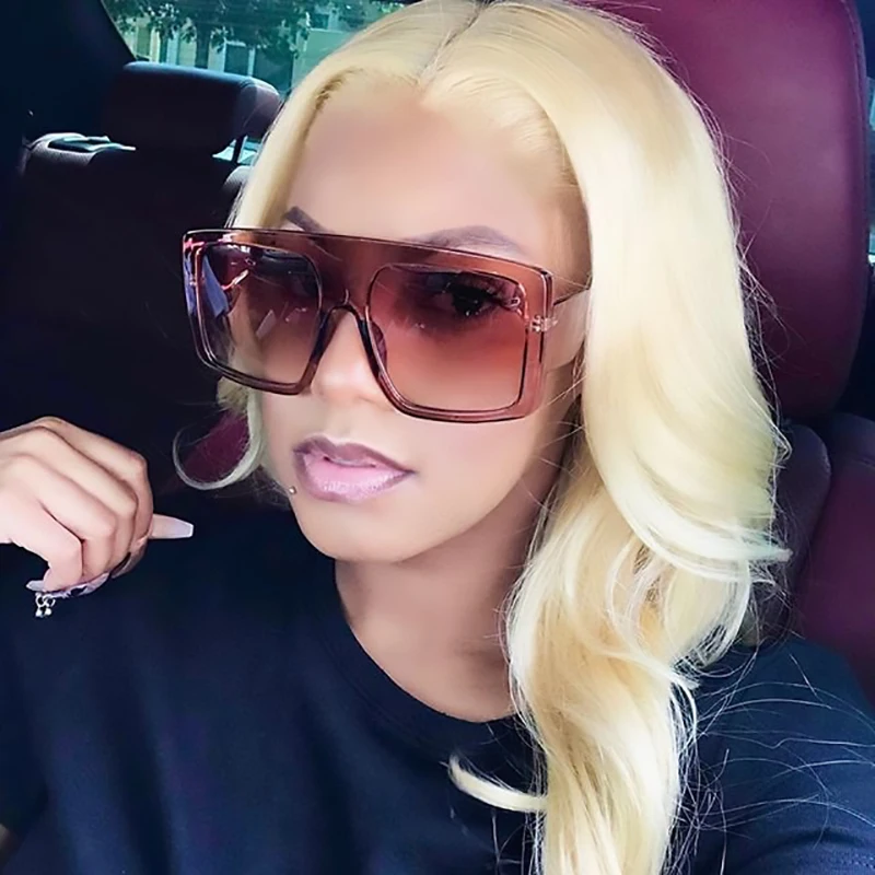 Винтажные большие коричневые Квадратные Солнцезащитные очки для женщин и мужчин