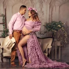 Модное пыльно-розовое Тюлевое длинное платье с оборками для беременных женщин сексуальное открытое спереди Пышное Платье для беременных для фотосессии
