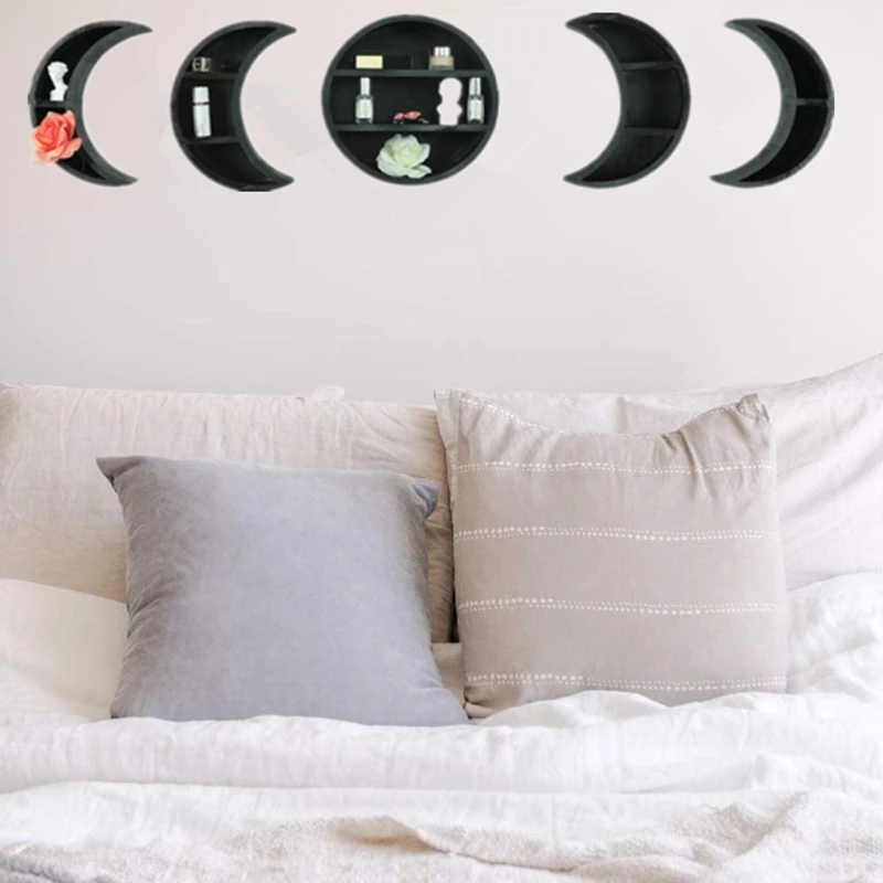

Moon Phase Cycle Wall Decor Shelf Set Wooden Floating Shelves Hanging Storage Display Rack Home Wall Decor Accessories