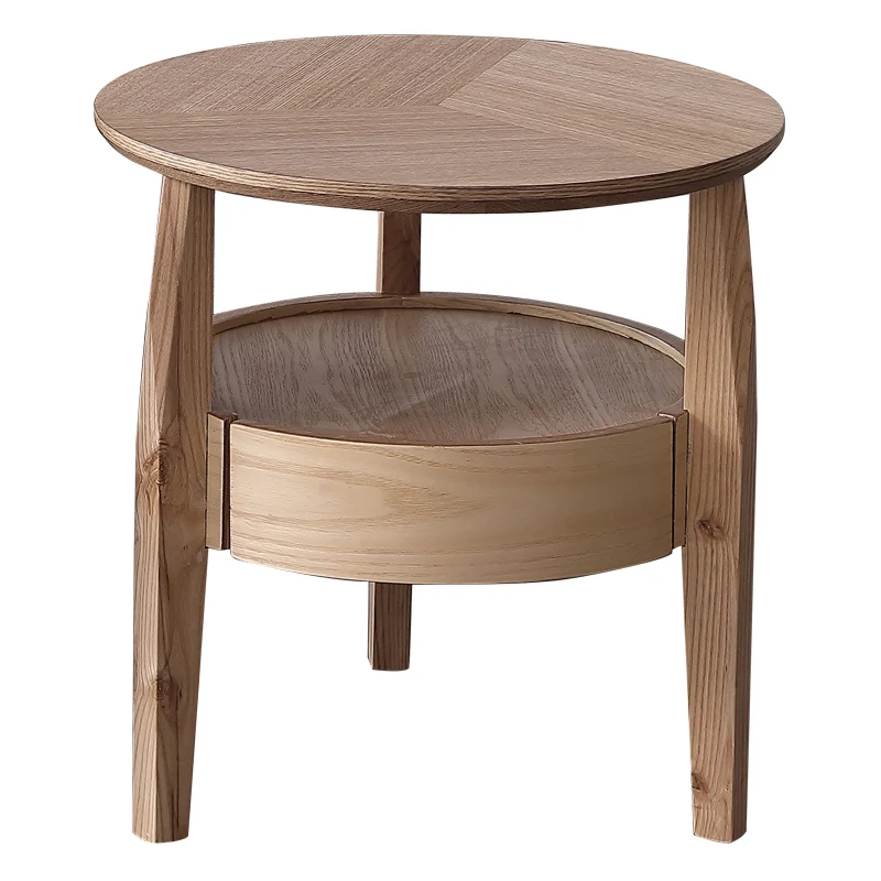 

Steady Nordic solid wood corner table minimalist modern round bedside desk storage drawer creative
