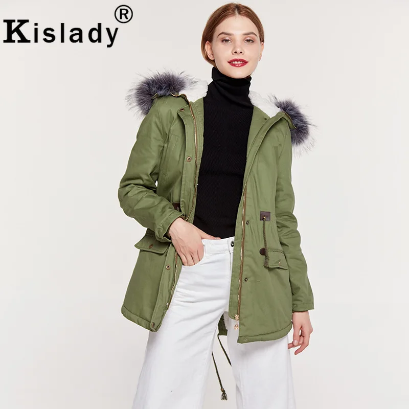 Новинка 2019 зимняя женская парка с большим мехом и капюшоном зеленый серый темно