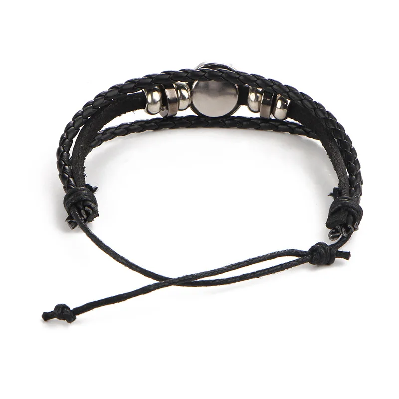 Плетеный кожаный браслет 12 знаков зодиака черный плетеный Лео Таурус близнецы