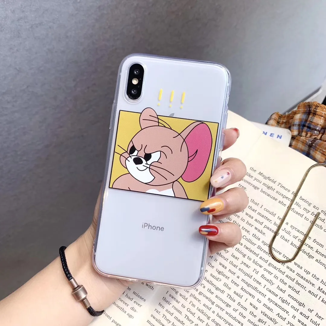 New cute cartoon funny Tom Jerry couple phone case for iPhone Xs MAX Xr X 6 6s 7 8 plus cool expression soft TPU back cover |