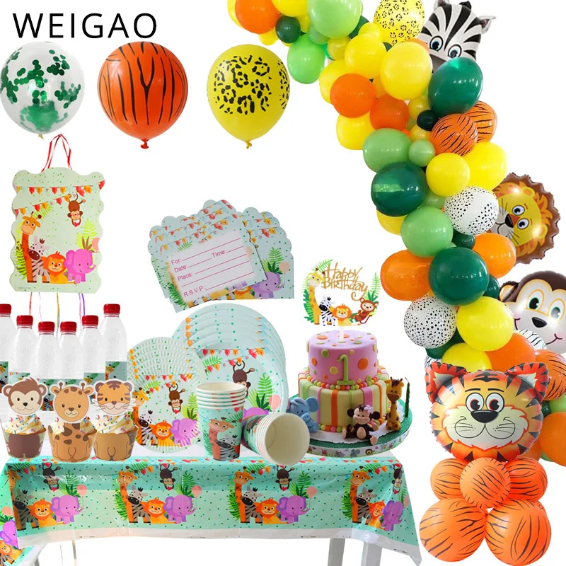 Paper Disposable Tableware Jungle Party Birthday Party Decor Kids Jungle Safari Party Animals theme Baby Shower Supplies Favors