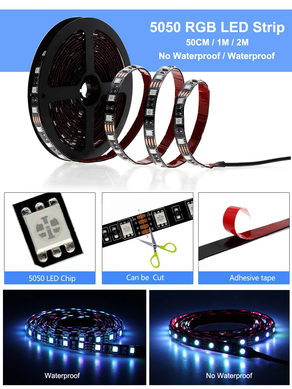 USB Светодиодные ленты 5V SMD5050 изменяемый RGB светодиодный ТВ фон светильник ing 50 см 1 м 2 м 3 м 4 м 5 м набор «сделай сам» гибкий светодиодный светильник