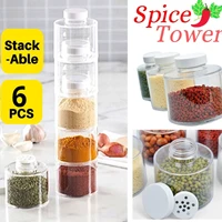 6pcs transparent spice jar set salt and pepper seasoning bottle stackable kitchen condiment cruet storage container spice rack