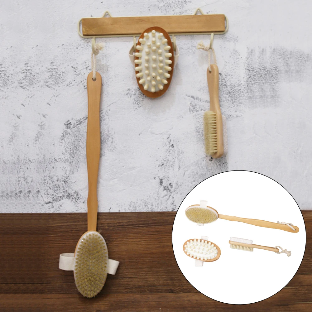 

3Pcs Body Face Brush Bristle Detachable Long Handle Foot Stone Massage Back Tool Skin Shower Bath Massager Skin Care