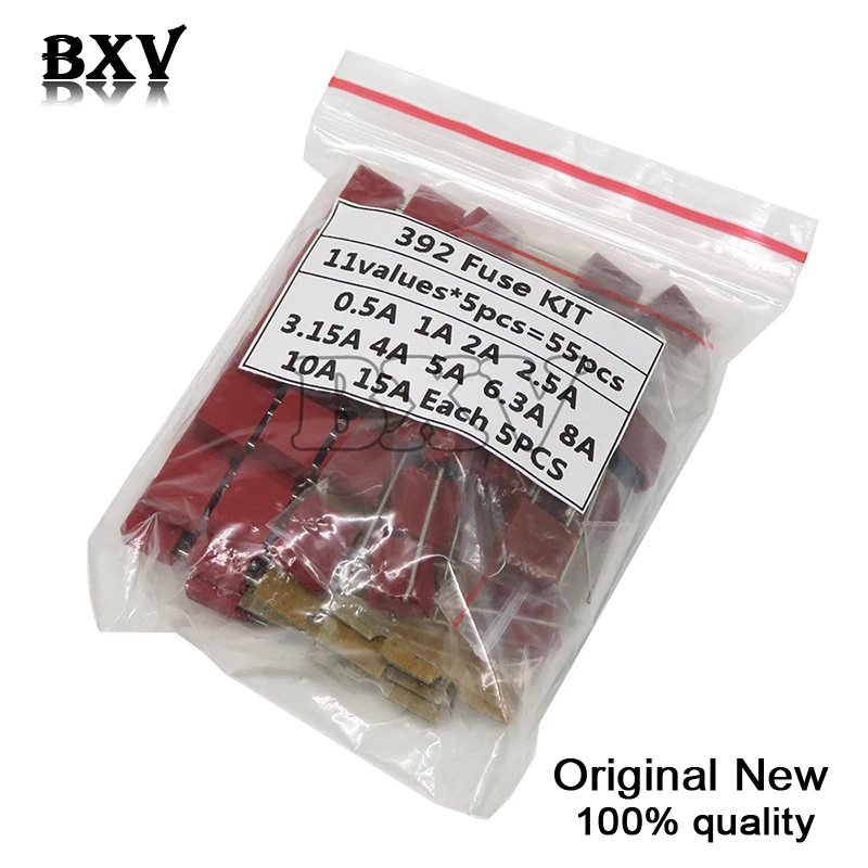 55PCS/Set Square Plastic Fuse Assortment Kit 392 0.5A 1A 2A 2.5A 3.15A 4A 5A 6.3A 8A 10A 15A 250V Fuses Slow Blow Tube Set - купить по