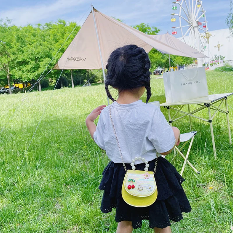 Cute Pearl Chain Children Mini Shoulder Messenger Bags Princess Accessories Wallet Pouch Little Girls' Small Coin Purse Handbags