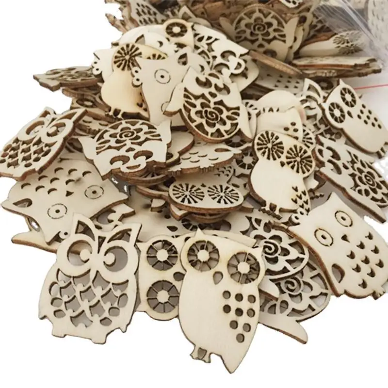

10PCS Natrual Owl Shape Wooden Ornaments DIY Crafts Home Decoration Scrapbooking Wood Slices Handmade Accessories