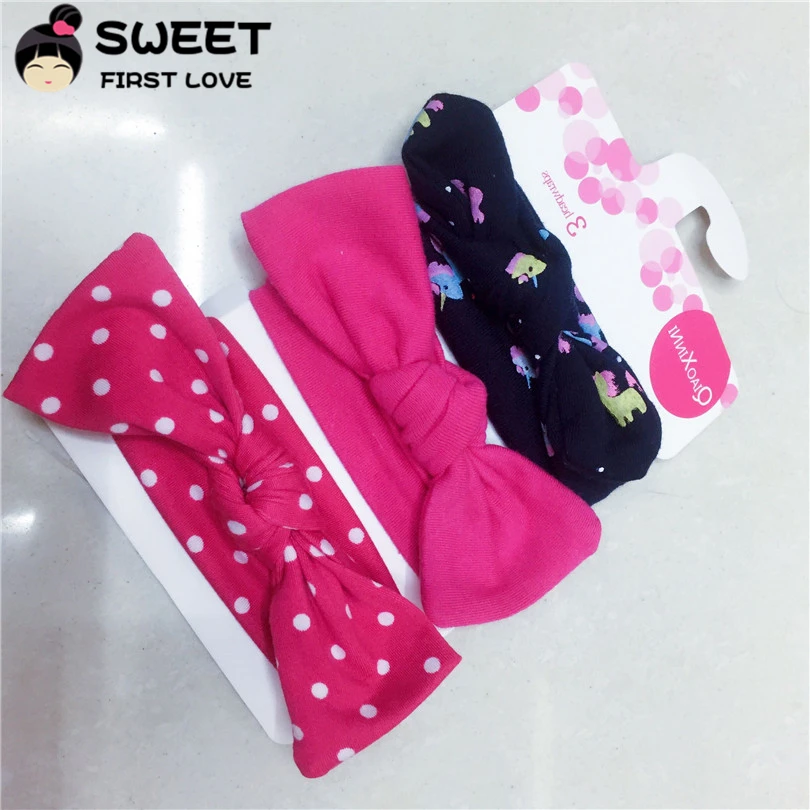 Модная Детская повязка на голову 3 шт./компл. Мягкая для волос с бантом и цветком