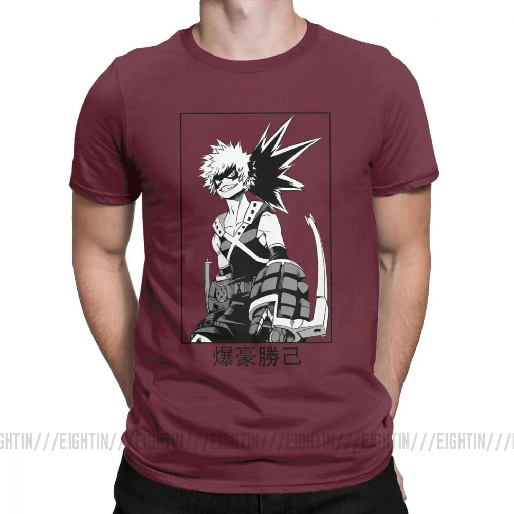 Мужская футболка с надписью «Katsuki Bakugo», футболка с надписью «My Hero Academy», новинка, топы с короткими рукавами и круглым вырезом, хлопковые футболки размера плюс - Цвет: Burgundy