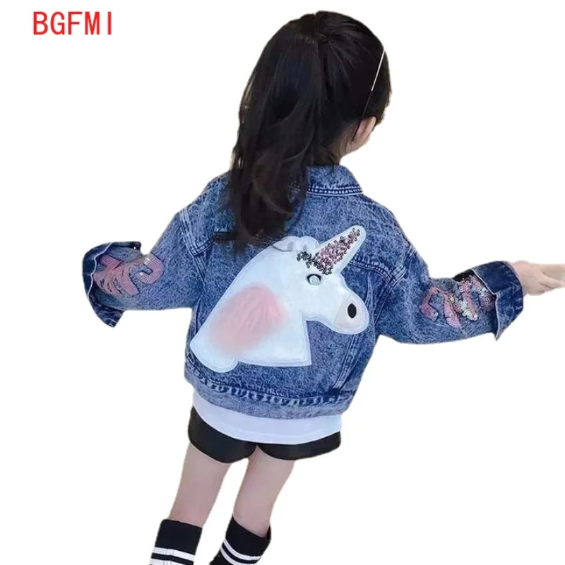 

Unicorn Denim Jacket For Kids Girls Coats Sequins Autumn Spring Baby Girls Outerwear Fashion Jacket For Girls Children Clothing