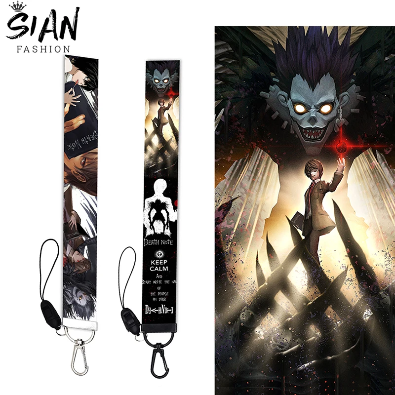 

New Anime Death Note L Ryuuku Ryuk Ribbon Lanyards Keychains Holder Cartoon Figures Hook Buckles Keycord Jewelry Wholesale Gift