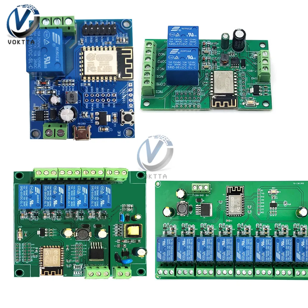 AC/DC 5V/7-28V/5-80V ESP8266 Беспроводной WI-FI триггерный релейный модуль 1/2/4/8 канал ESP-12F