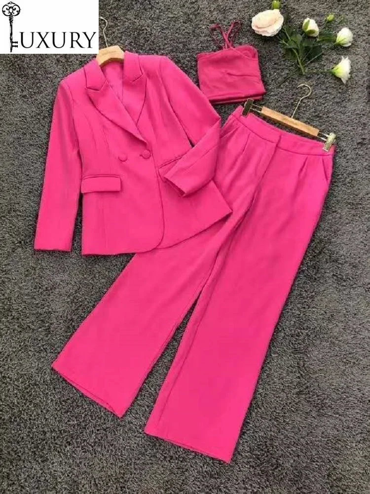 

Grade Designer Clothing Top 2020 Autumn Fashion 3 Piece Set Women Double Breasted Coat Blazer+Vest Top+Straight Pant Sets