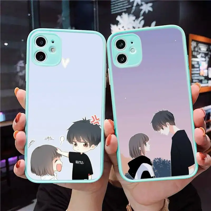 

Couple cute love anime Phone Case Matte Transparent for iPhone 7 8 11 12 s mini pro X XS XR MAX Plus cover funda