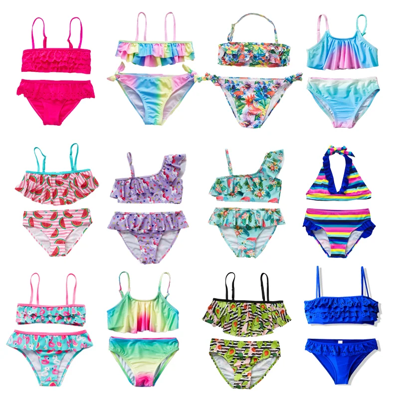 

3-14Years Girl Swimsuit Two Pieces Children's Swimwear Swim Suits Children Split Hollow Falbala Bikini Sets Bathing Suit