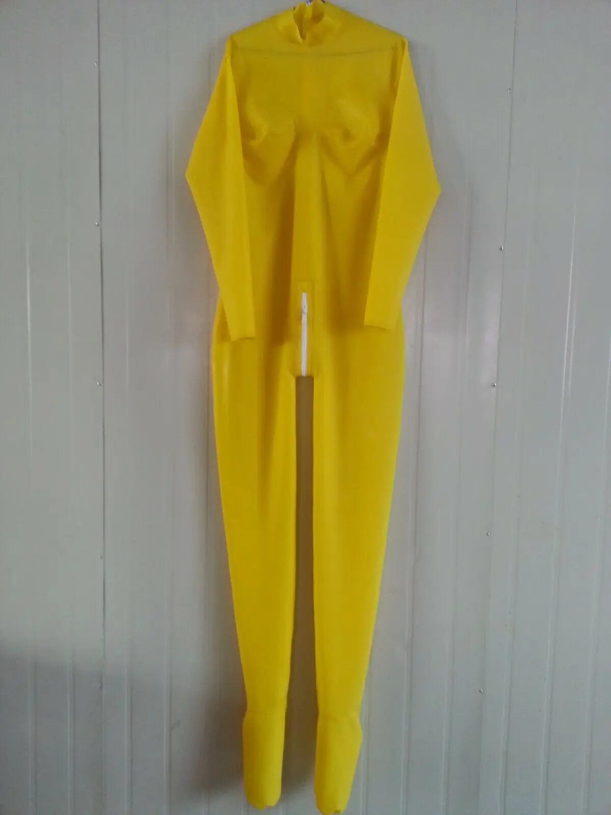 100% латексная резина Gummi Sling einteiliger желтый и белый Catsuit 0 4 мм S-XXL |