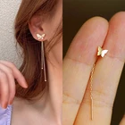 Длинные золотые Висячие серьги-бабочки серебряного цвета 2021, модные Висячие женские серьги, летние украшения, подарок для девочек вечерние