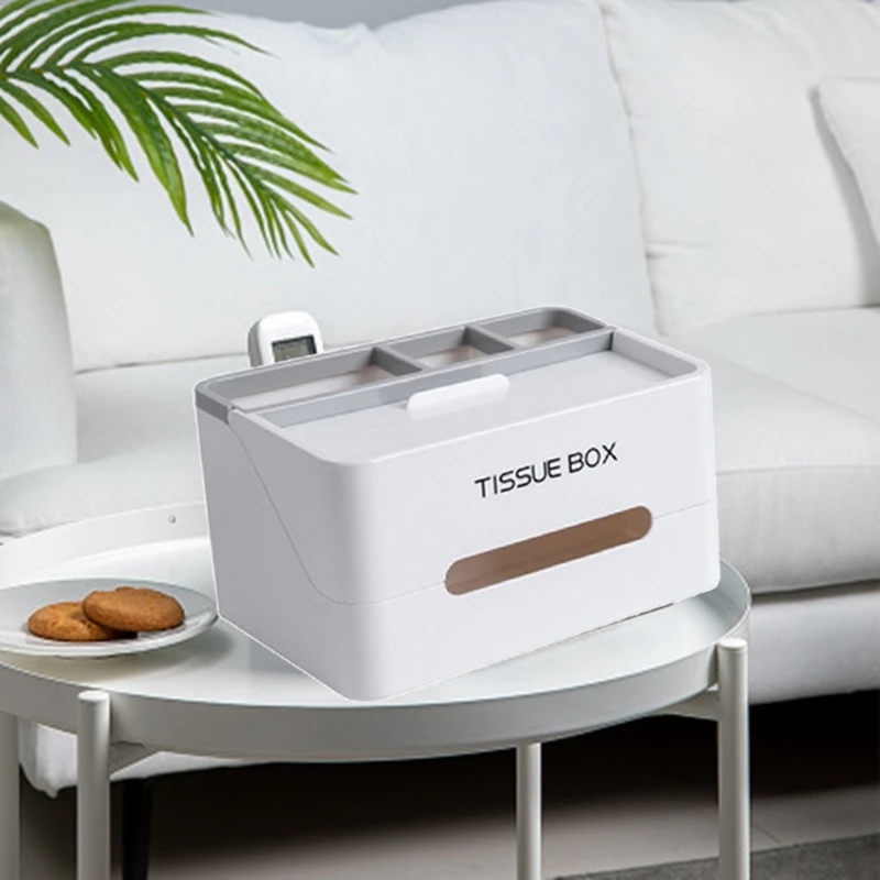 

Multifunctional Desktop Drop-Resistant Tissue Box PAPer Towel Storage Box for Bathroom Bedroom Office-White