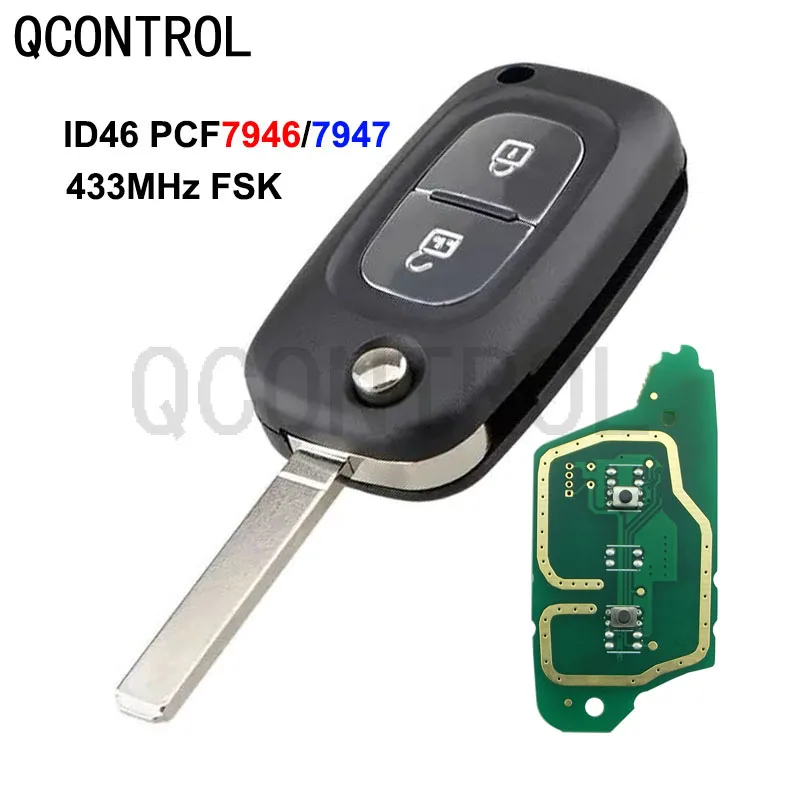 

QCONTROL 2 кнопки автомобильный дистанционный ключ 433 МГц костюм для Renault Clio Scenic Kangoo Megane PCF7946/PCF7947/4A чип VA2 лезвие