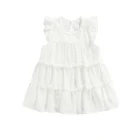Летнее платье для девочек 2-7 лет, белое кружевное платье-трапеция с оборками, костюмы одежды для девочек