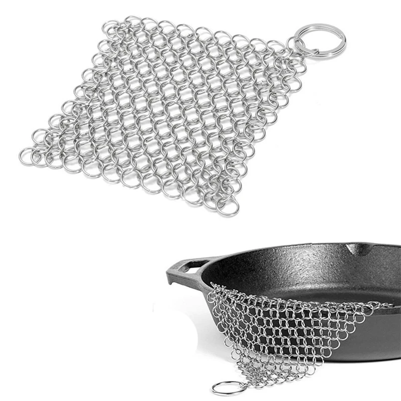 

Cast Iron Skillet Cleaner Stainless Steel Kitchen Ring Cloth Cleaner Household Dish Washing Chainmail Scrubber Square / Round