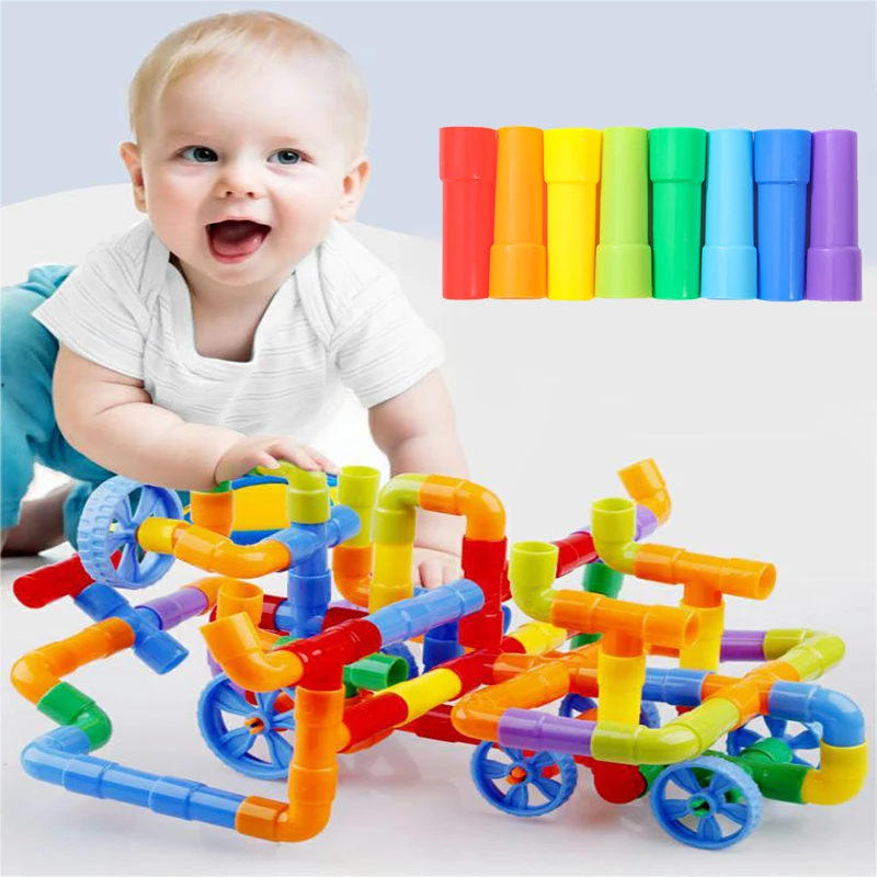 30-180PCS costruzione di blocchi di costruzione di tubi di acqua giocattoli per bambini plastica fai da te assemblaggio tubazioni Tunnel blocchi giocattoli regali