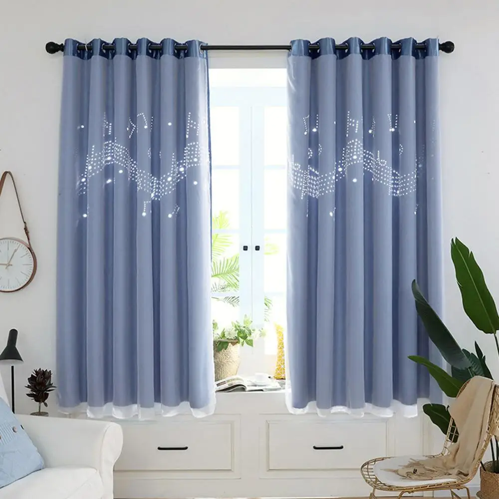 Yfashion Hollow Out Sheding Window Curtain for Living Room Bedroom Punching Style - Цвет: blue