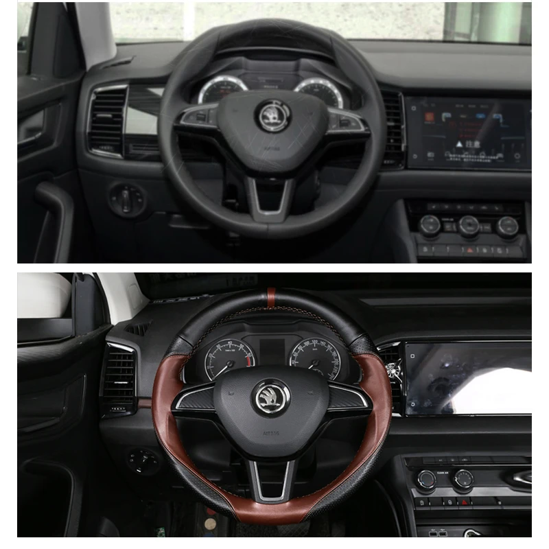 

Lsrtw2017 Genuine Leather Car Steereing Wheel Cover for Skoda Kodiaq Karoq Gt Interior Mouldings Accessories 2017 2018 2019 2020