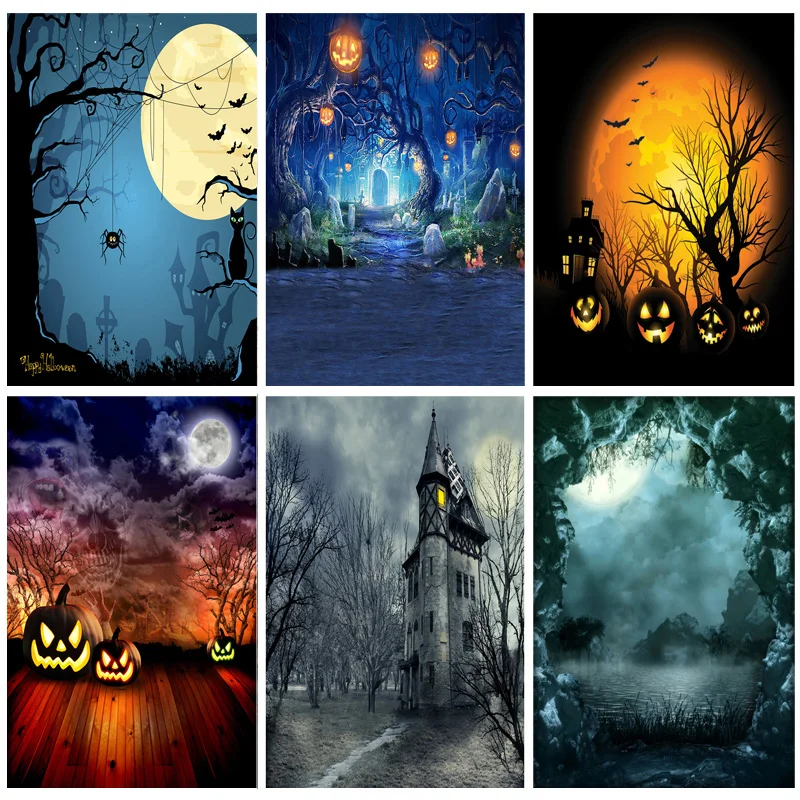 

Halloween Backdrop Pumpkin Lantern Castle Forest Moon Tombstone Baby Photography Background For Photo Studio Props 1911 CXZM-50