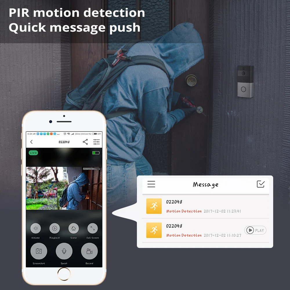Беспроводной дверной звонок с Wi Fi и камерой ночного видения 1080P|Видеодомофон| |