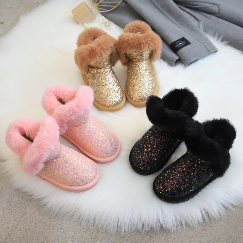 Детские ботинки 2020 корейские модные зимние для девочек детские блестящие