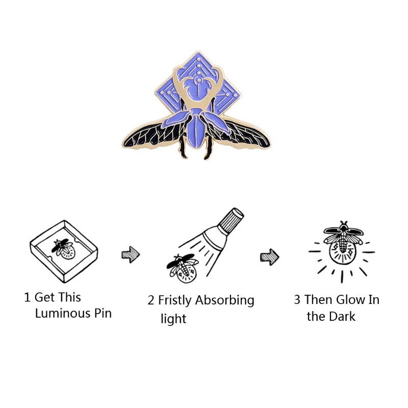 

5Pcs Luminous Butterfly Enamel Brooch Pin Glow in the Dark Insect Badge Bag Cartoon Moths Fireflies Lapel Pin Jewelry
