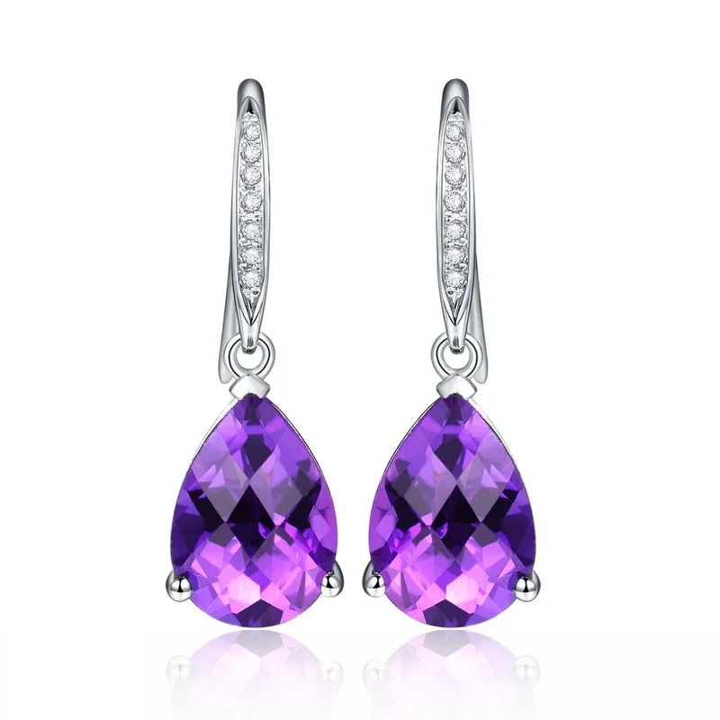 Серьги подвески женские из серебра 925 пробы с натуральным аметистом 6 х4