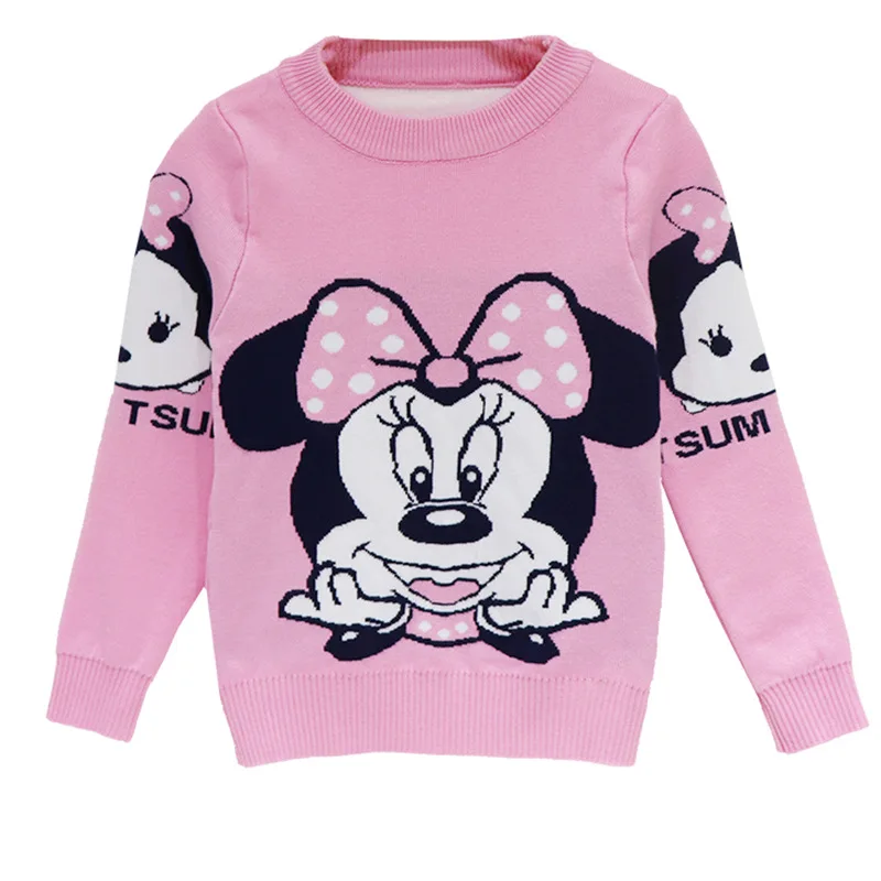 

Mickey Minnie Girls Sweater Winter Autumn Knitted Sweaters Pullover Coat Double Padded Baby Kids Clothes Cartoon Tops