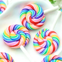 20pcs 28x47mm polymer clay rainbow color lollipops dollhouse party decoration candy miniatures scrapbooking lollipops