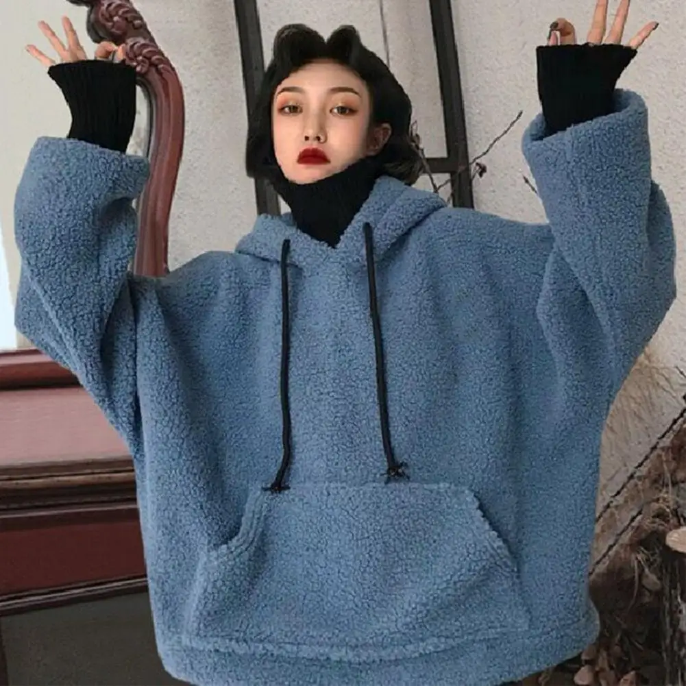 Sweatshirts Women Winter Elegant Trendy Leisure Thick Warm Hooded Solid Womens Pullover Students Long Sleeve Ladies Hoodies
