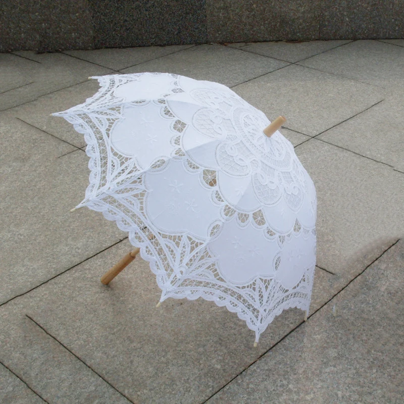 

80Cm Victorian Lace Embroidery Wedding Umbrella Bridal Parasol, White