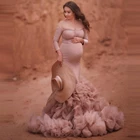Элегантные платья с открытыми плечами из тюля с юбкой-годе, женское пышное платье из тюля для беременных, изготовленное на заказ женское платье с оборками