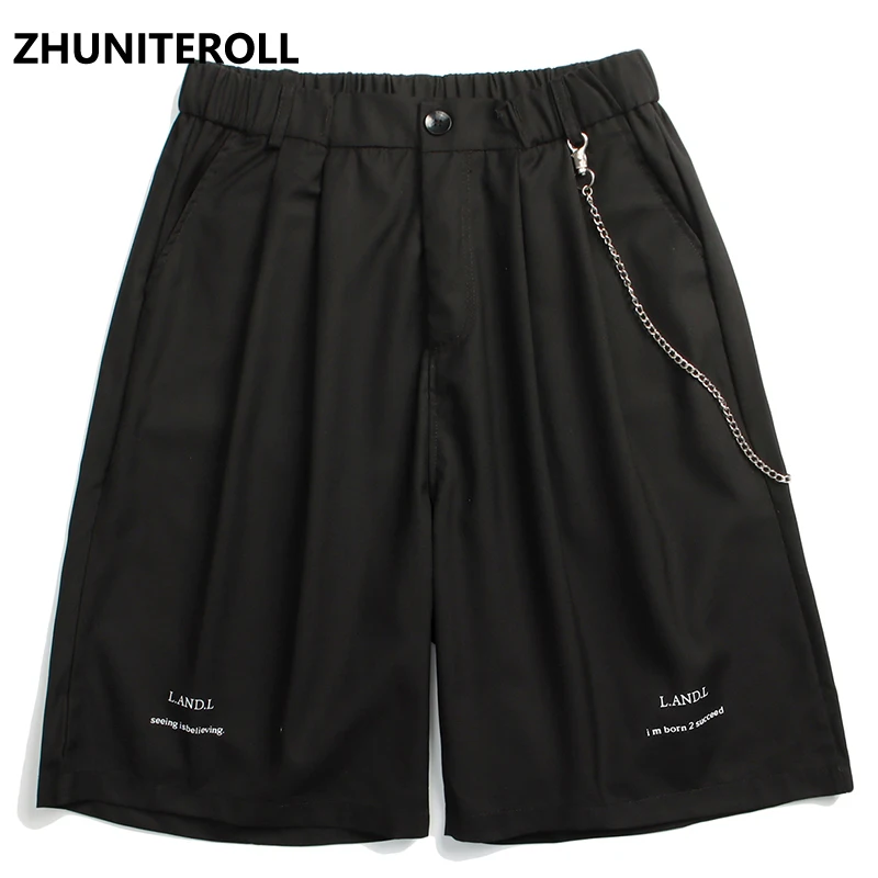 

Teachwear Harajuku Для мужчин шорты в уличном стиле иероглифы Однотонные эластичные шорты с декоративной цепочкой в стиле «хип-хоп», для бега трусцо...