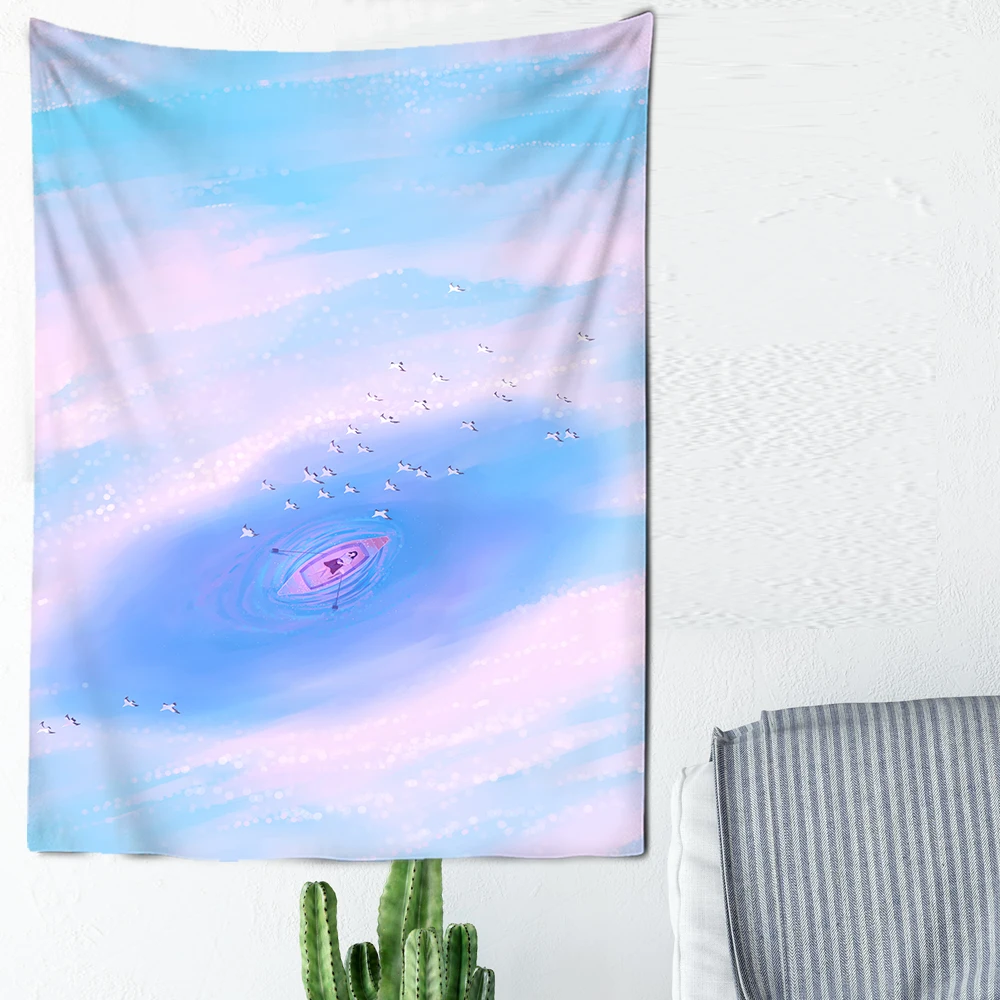 

Pink Colorful Clouds Starry Tapestry universe Wall Hanging Child Room Dorm Tapestries Art Home Psychedelic Kawaii Room Decor