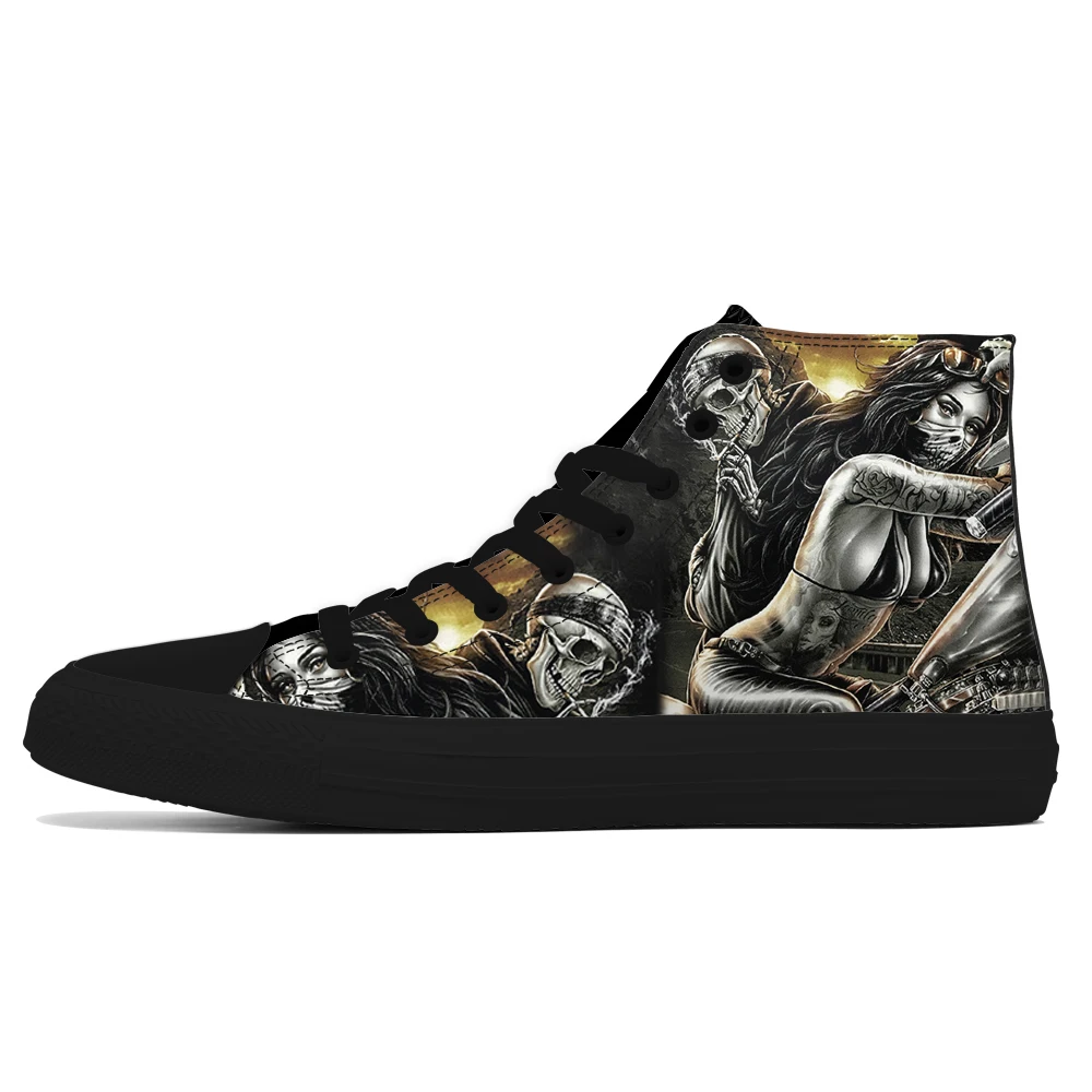 Мужские парусиновые кроссовки с уникальным принтом высокие модные черепом для