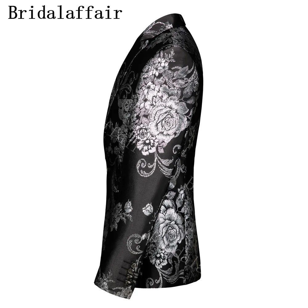 Мужские вечерние костюмы Bridalaffair черные серебристые повседневные приталенные с