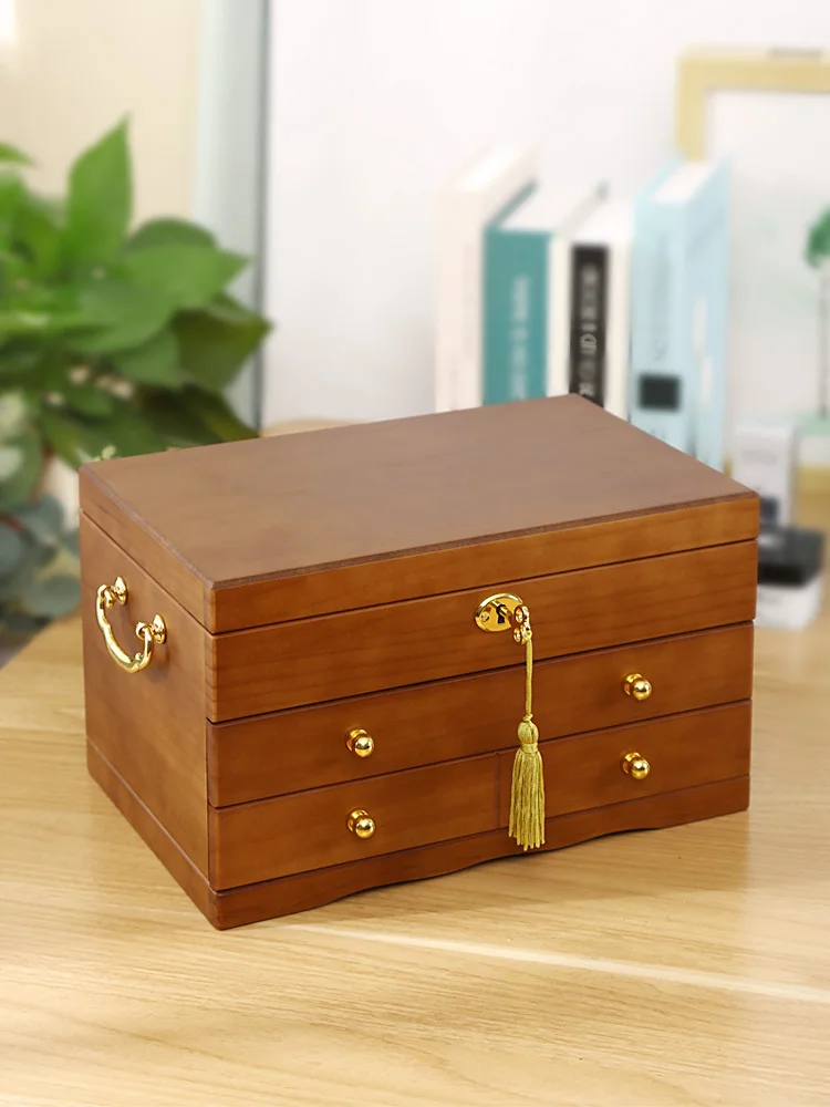 Retro Solid Wood Jewelry Box Large Capacity Multi-layer Put Ring Earring Storage