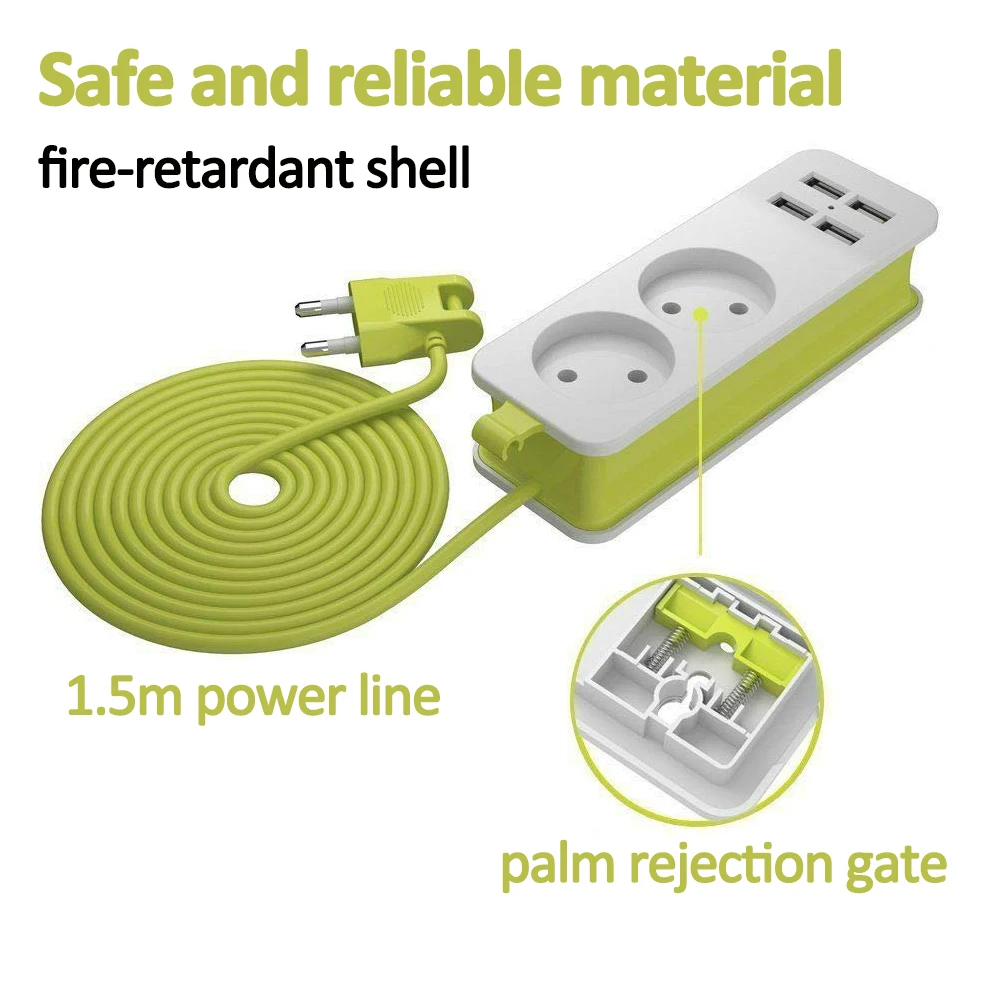 Дорожный удлинитель с европейской вилкой портативная розетка 4 USB портами для
