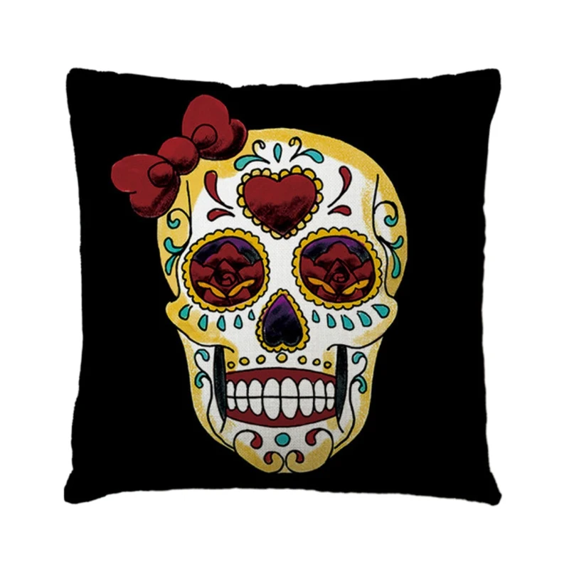 Morden 45x45cm Halloween Sugar Skull Cushion Cover Mexican Skeleton Home Decorative Pillow Case Sofa Throw Pillow Cover