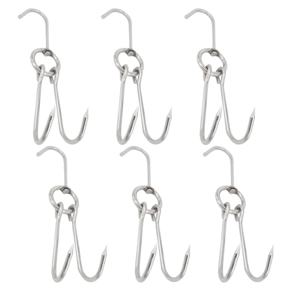 

6pcs Stainless Steel Double Meat Hooks Drying Roast Duck Hook Bacon Hanger Grill Hanging Rack (3.5cm Diameter 24.5cm Length)
