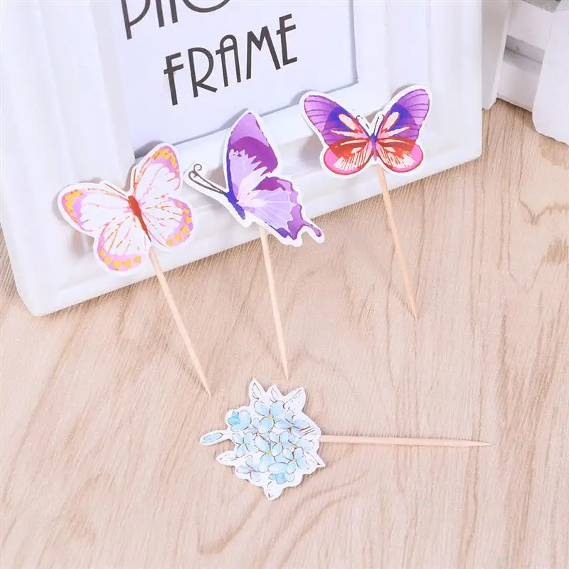 24 шт. топперы для капкейков бумажная Милая бабочка цветочный узор медиаторы